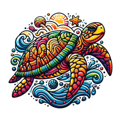Colorful sea turtle vector, animal turtle cartoon amphibian.