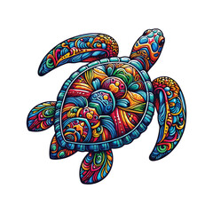 Colorful sea turtle vector, animal turtle cartoon amphibian.