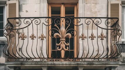 door in the city , Elegant Wrought Iron Balcony on Classic European Building