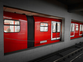 red underground in milan city in italy 