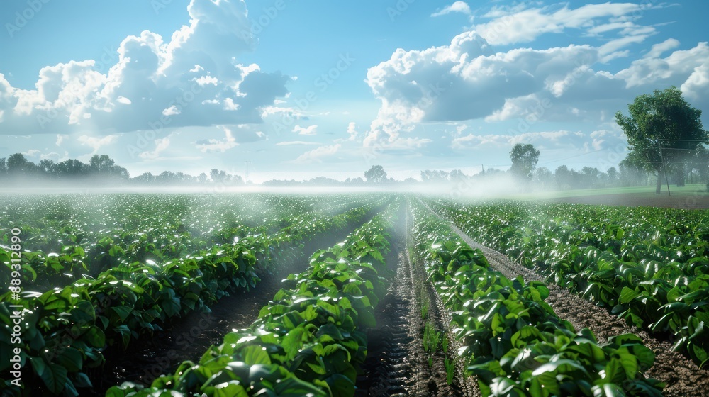 Poster modernizing farm development with efficient irrigation systems maximizing crop yields and water cons