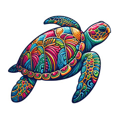 Fototapeta premium Colorful sea turtle vector, animal turtle cartoon amphibian.
