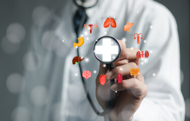 Full medical check-up all body organs concept.Complex health checkup of brain, heart, digestive...