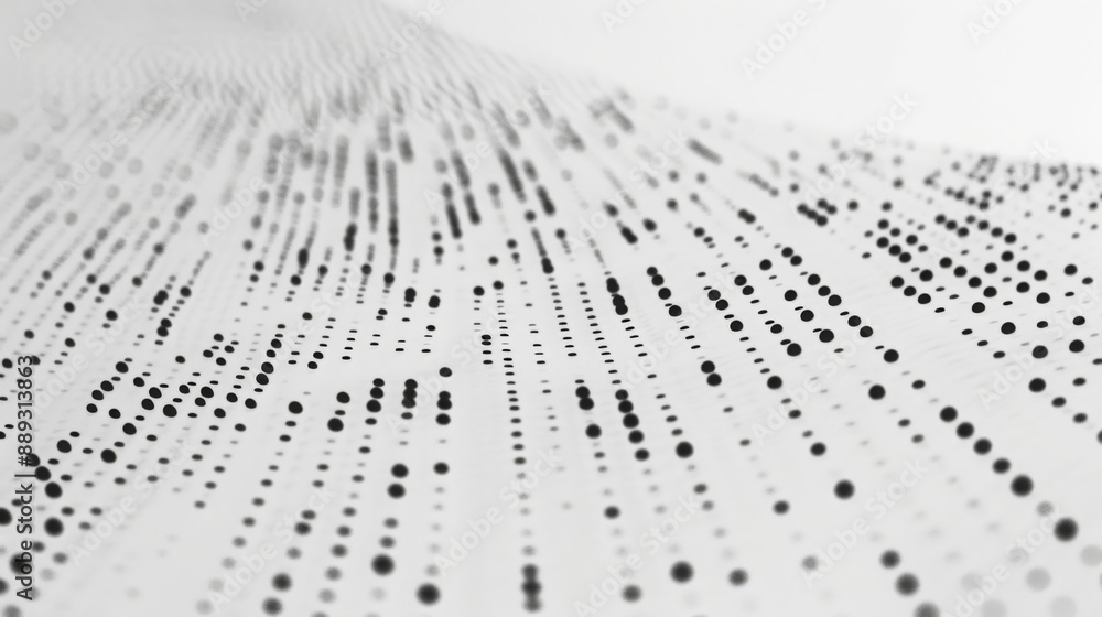 Fototapete A close-up shot of a white surface with a pattern of black dots arranged in a wave-like formation, creating an abstract design.