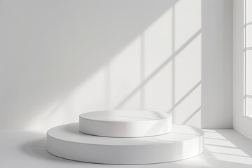 Fototapeta premium A straightforward and stylish circular platform for showcasing products, set against a simple white backdrop to highlight the displayed item