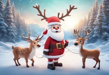 Santa and reindeer cute cartoon with greeting behind white banner winter landscape background Christmas card stock illustrationChristmas Santa Claus Backgrounds Reindeer Greeting