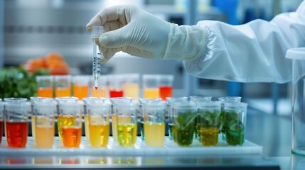 A worker checking the pH levels of food products in a laboratory to ensure they are safe for consumption. HD quality, food safety testing, lab analysis, pH checking, laboratory safety
