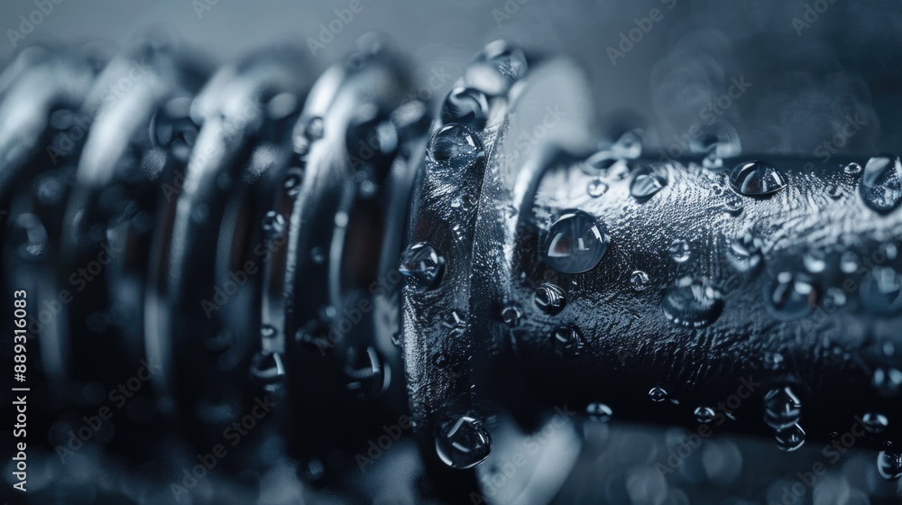Poster a close-up shot of a metal object with water droplets on its surface