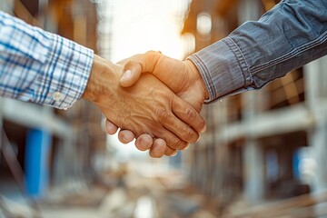Architect shaking hands with client.