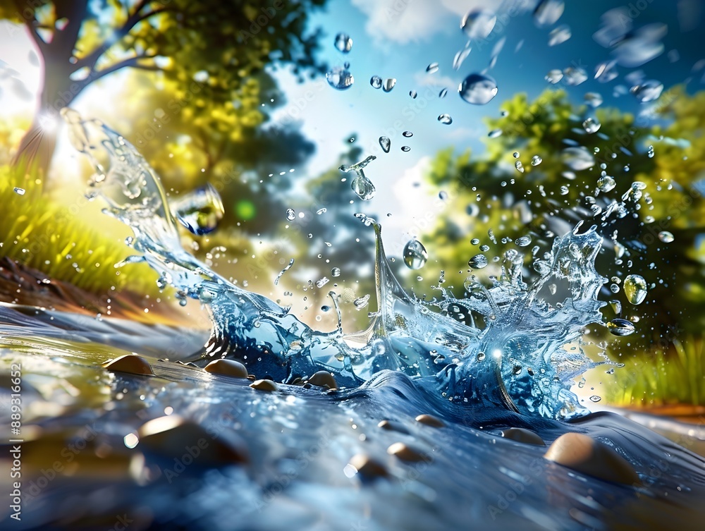 Poster synovial fluid dynamically reacting to a speed trap in a natural landscape
