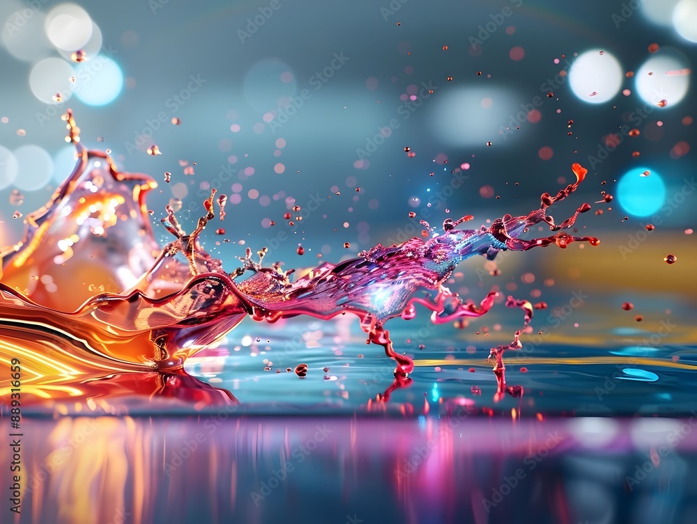 Poster synovial fluid reaction in a dynamic speed trap - vivid color splash and liquid motion visualization