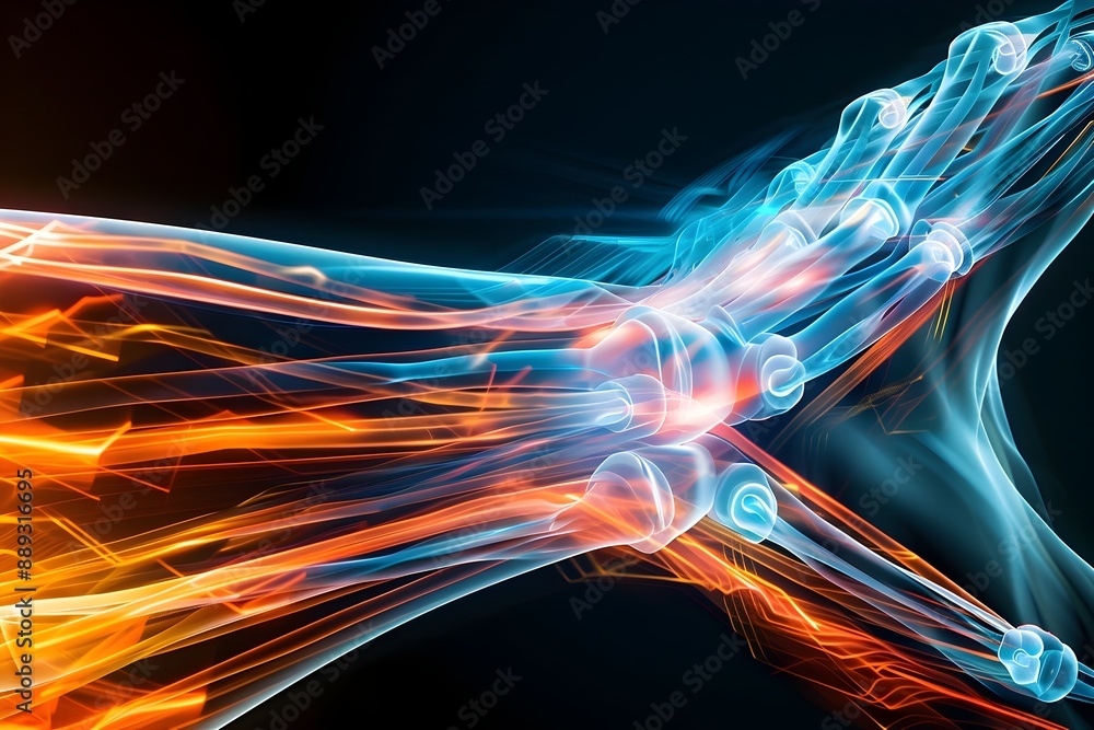 Poster tendons in dynamic surreal flow evoking traffic patterns and interconnected systems