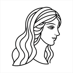 A goddess profile, long hair, art deco line art vector