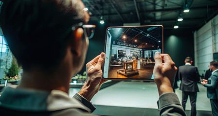 Person Using Tablet to View Interior Design in Virtual Reality