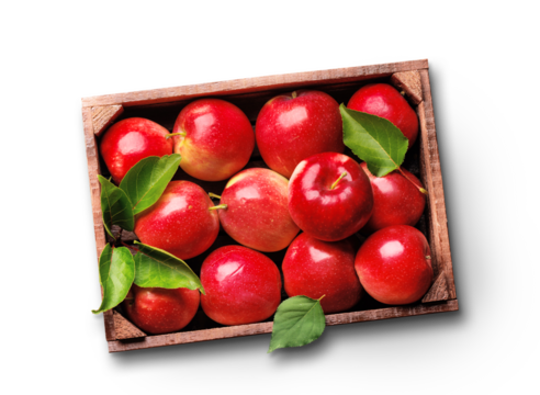 Wooden box with fresh red apples
