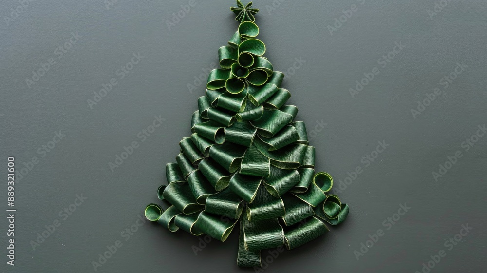 Wall mural fir tree crafted with satin ribbon