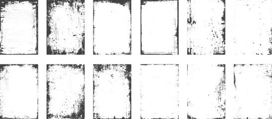 Overlay old frame and border effect torn and crumpled grunge pattern for poster or vinyl album cover. Vector of rough, dirty, grainy design, poster frame, cover.	