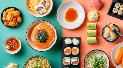 Exquisite Japanese Cuisine - Sushi and Ramen Spread
