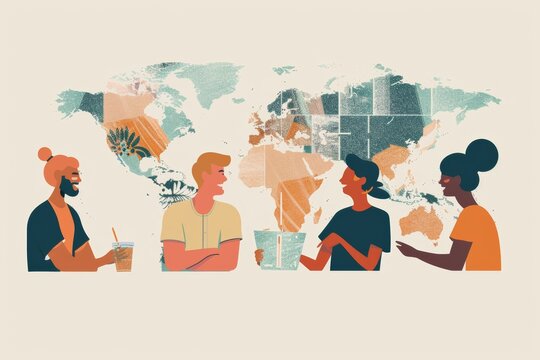 multicultural environment of language learning minimalist illustration of diverse individuals in culture and language exchange