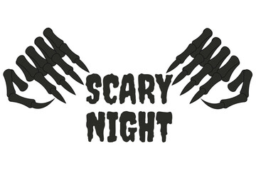 Simple flat Halloween template design isolated white background. Monster hands and scary night inscription. Minimal style vector illustration can used web banner poster cover design. T-shirt print. 