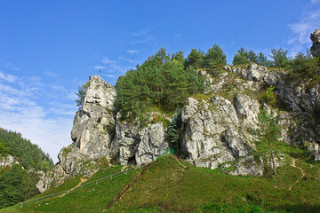 Autumn landscape. A rock in an autumn forest
