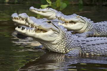 Fototapeta premium several alligator crocodiles dangerous carnivorous reptiles close up