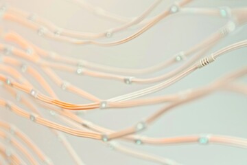 wiring connection in an electric circuit arranged wires against a beige  light-colored background. clean lines and organization of the connections, soft muted tones
