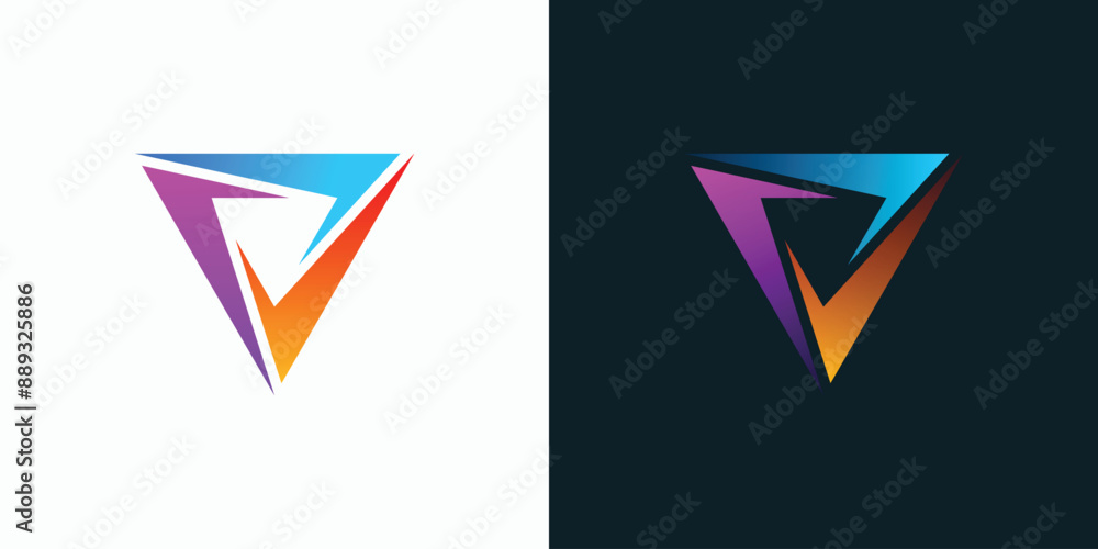 Poster triangle shape rotating check mark vector logo design with modern, simple, clean and abstract style.
