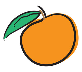 Hand Drawn Doodle orange Illustration. Colorful Fruit Sticker Clip Art. Tasty sweet citric fruit, line icon, outline vector sign, linear pictogram isolated on white background.