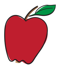 Hand Drawn Doodle red apple Illustration. Colorful Fruit Sticker Clip Art. Tasty sweet fruit, line icon, outline vector sign, linear pictogram isolated on white background.