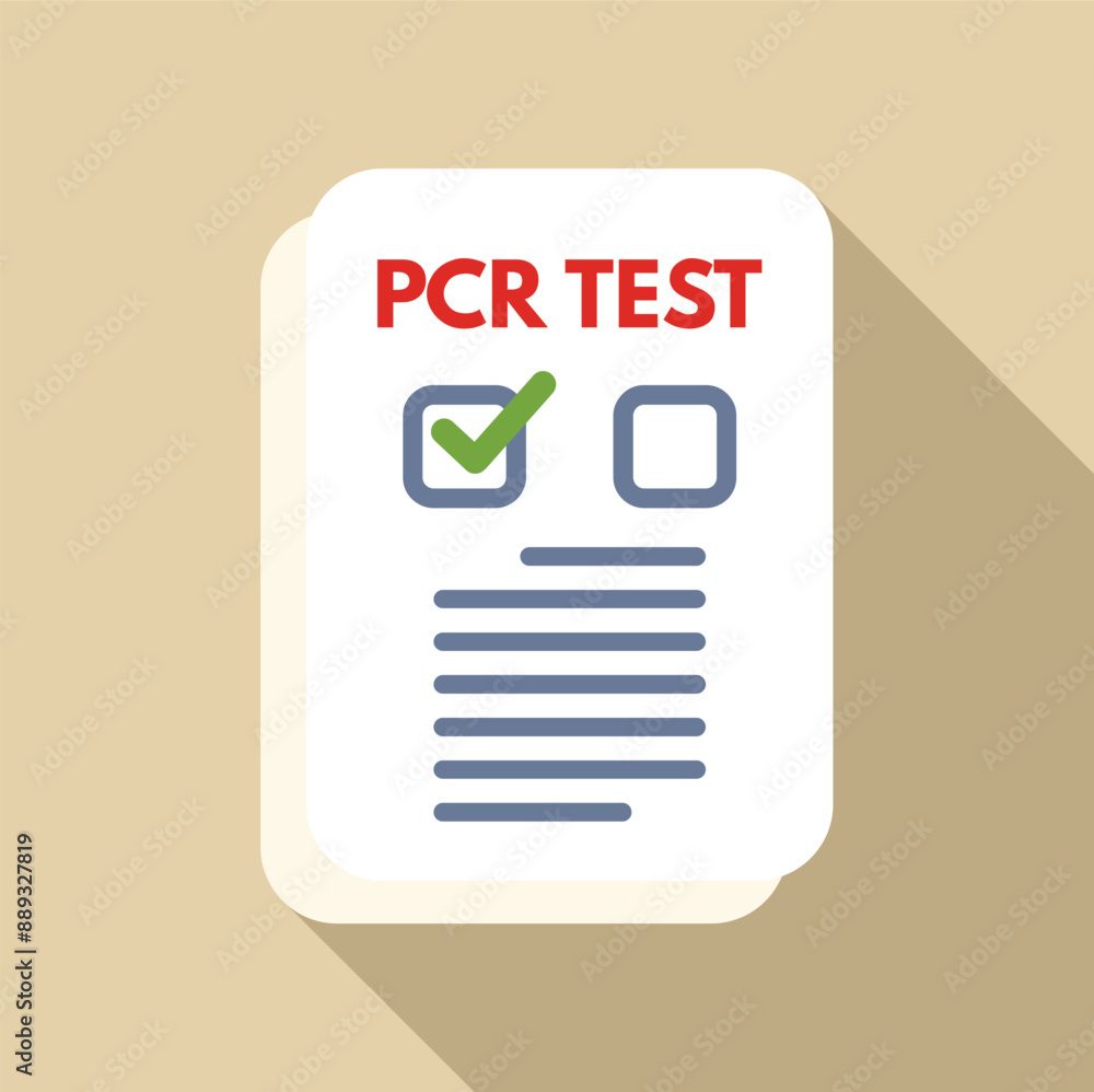 Poster pcr test result is displayed on a paper document, showing a positive result with a green checkmark