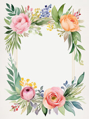 A blank wedding invitation adorned with a watercolor floral frame