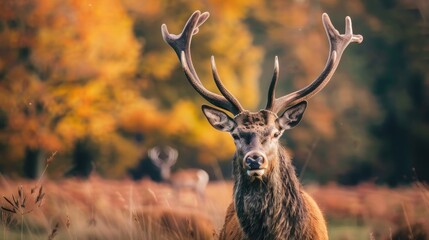 Stag. Majestic Portrait of Red Deer Stag, a Majestic Cervid in Autumn Wildlife