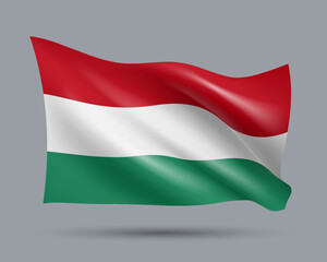 Vector illustration of 3D-style flag of Hungary isolated on light background. Created using gradient meshes, EPS 10 vector design element from world collection