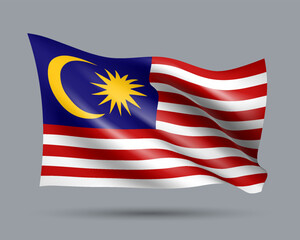 Vector illustration of 3D-style flag of Malaysia isolated on light background. Created using gradient meshes, EPS 10 vector design element from world collection