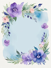 A blank wedding invitation adorned with a watercolor floral frame