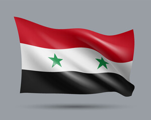 Naklejka premium Vector illustration of 3D-style flag of Syria isolated on light background. Created using gradient meshes, EPS 10 vector design element from world collection