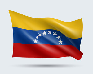Vector illustration of 3D-style flag of Venezuela isolated on light background. Created using gradient meshes, EPS 10 vector design element from world collection