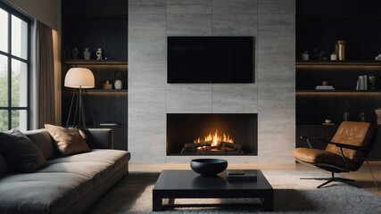 Obraz premium fireplace in minimalist living room background