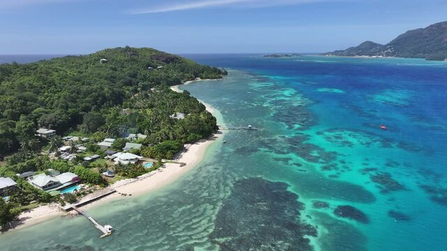 Cerf Island At Mahe Island Victoria Seychelles. Aerial View Of Stunning Beach With Crystal Clear Waters. Paradise Landscape Peaceful Wanderlust. Paradise Summertime. Mahe Island Victoria.