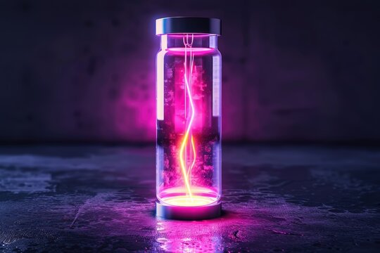 Futuristic test tube, neon lights, sleek design, dark high-tech background, glowing elements, sci-fi aesthetic