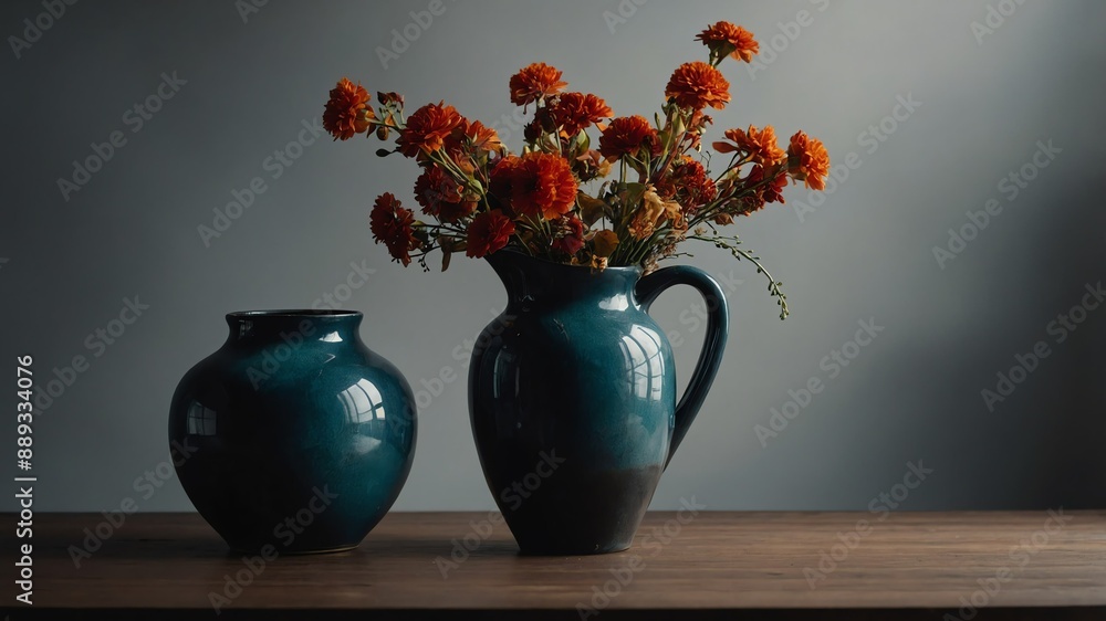 Poster vase on empty table background