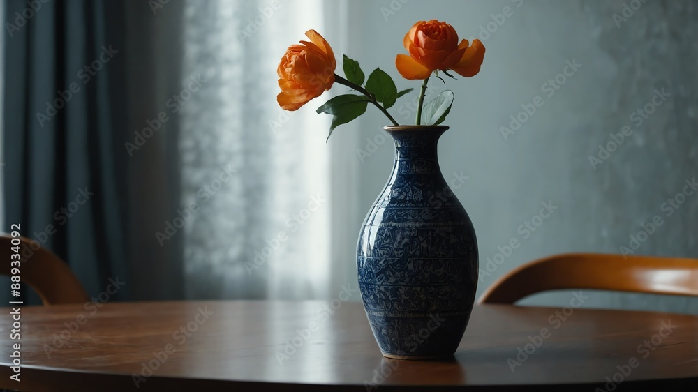 Poster vase on empty table background