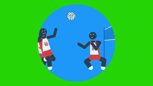 Exciting Volleyball Gameplay Animation: Team A vs Team B Showdown 4K Video Animation Icons Green Screen