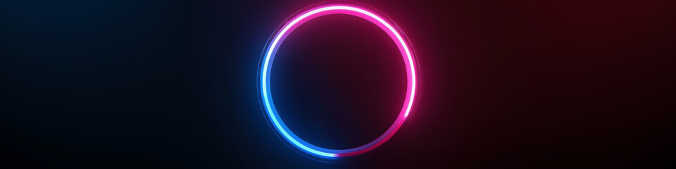 Neon Glowing Circle with Blue and Pink Light. Vibrant Round Frame