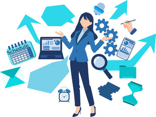 経営戦略を考えるビジネスウーマンのイラスト