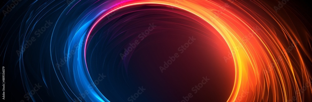 Poster abstract circular gradient with orange blue and red on black background