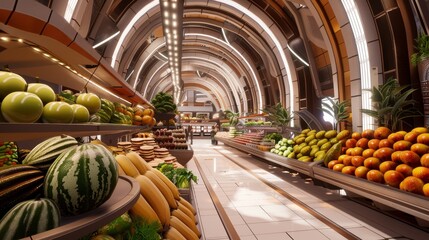 A vibrant alien marketplace with exotic goods, diverse extraterrestrial vendors, and imaginative architecture, bustling with activity