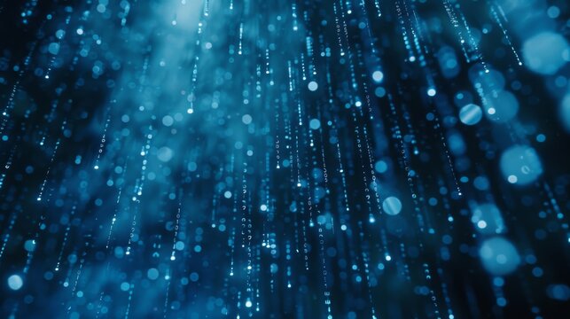 Blue abstract background with glowing, falling lights.