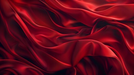 Obraz premium Vibrant Red Satin Fabric Texture with Dramatic Wave Patterns for Luxury Fashion and Home Decor